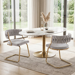 2 Pieces Velvet Dining Chairs with Curved Back and Sled Metal Base-Grey