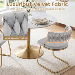 2 Pieces Velvet Dining Chairs with Curved Back and Sled Metal Base-Grey