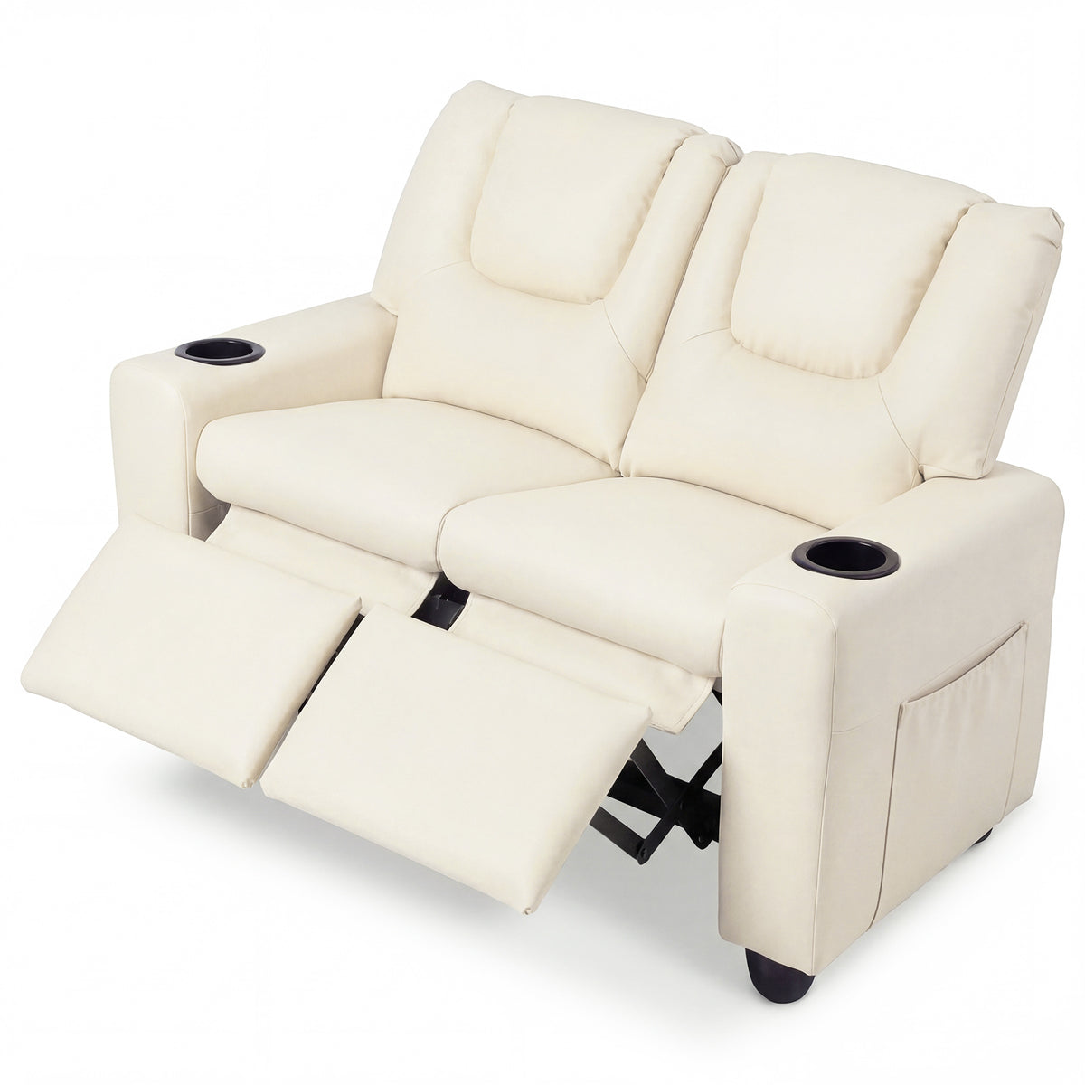 2-Seater Kids Recliner with Cup Holders & Storage Pockets and Adjustable Backrest-Beige