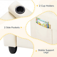2-Seater Kids Recliner with Cup Holders & Storage Pockets and Adjustable Backrest-Beige