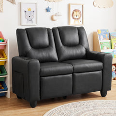 2-Seater Kids Recliner with Cup Holders & Storage Pockets and Adjustable Backrest-Black
