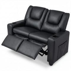 2-Seater Kids Recliner with Cup Holders & Storage Pockets and Adjustable Backrest-Black