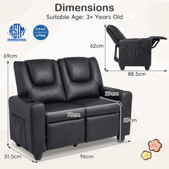 2-Seater Kids Recliner with Cup Holders & Storage Pockets and Adjustable Backrest-Black