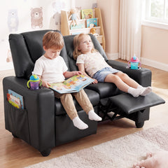 2-Seater Kids Recliner with Cup Holders & Storage Pockets and Adjustable Backrest-Black