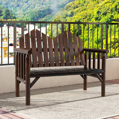 2-Seater Patio Bench Solid Wood Loveseat with Inclined Backrest and Armrests-Dark Brown