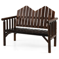 2-Seater Patio Bench Solid Wood Loveseat with Inclined Backrest and Armrests-Dark Brown