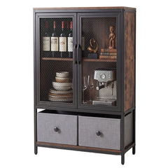 2-Tier Coffee Bar Cabinet with Spacious Countertop and 2 Fabric Drawers-Rustic Brown
