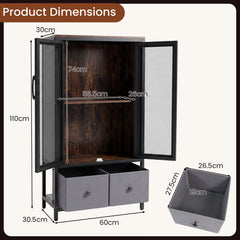 2-Tier Coffee Bar Cabinet with Spacious Countertop and 2 Fabric Drawers-Rustic Brown