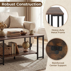 2-Tier Coffee Table Modern Accent Table with Open Storage Shelf Center Table-Brown