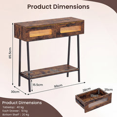 2-Tier Farmhouse Console Table with Colorful LED Lights and Open Shelf-Coffee