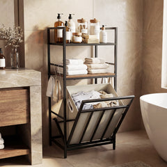 2-Tier Laundry Hamper with Tilt-out Basket & Removable Bag for Bathroom-Rustic Brown