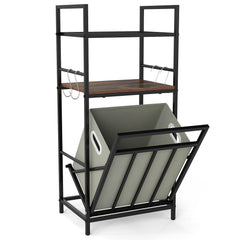 2-Tier Laundry Hamper with Tilt-out Basket & Removable Bag for Bathroom-Rustic Brown