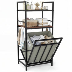 2-Tier Laundry Hamper with Tilt-out Basket & Removable Bag for Bathroom-Rustic Brown