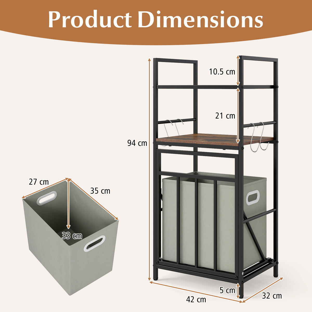 2-Tier Laundry Hamper with Tilt-out Basket & Removable Bag for Bathroom-Rustic Brown