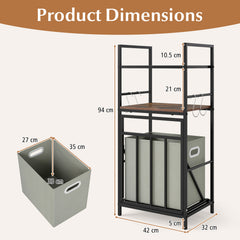 2-Tier Laundry Hamper with Tilt-out Basket & Removable Bag for Bathroom-Rustic Brown