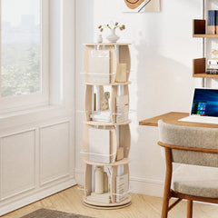 2-Tier Rotating Bookshelf Space-Saving with 4 Safety Guard Rails and Metal Storage Stand-Natural