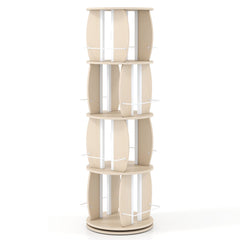 2-Tier Rotating Bookshelf Space-Saving with 4 Safety Guard Rails and Metal Storage Stand-Natural