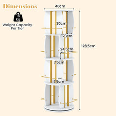 2-Tier Rotating Bookshelf Space-Saving with 4 Safety Guard Rails and Metal Storage Stand-White