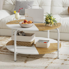 2-Tier Round Coffee Table with Open Storage Shelf-White