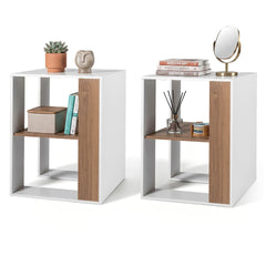 2-Tier Square End Table with Storage Shelf for Living Room Bedroom Set of 2