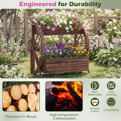 2-Tier Wood Wagon Planter Box with Drainage Holes for Flowers-Coffee