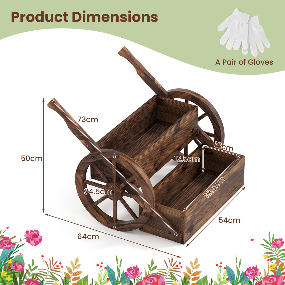 2-Tier Wooden Wagon Planter Box Decorative Raised Garden Bed with Wheels-Coffee