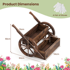 2-Tier Wooden Wagon Planter Box Decorative Raised Garden Bed with Wheels-Coffee