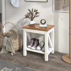 2-Tier Waterproof Shower Bench with Storage Shelf in Brown