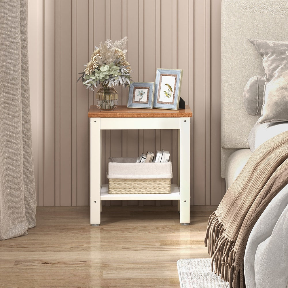 2-Tier Waterproof Shower Bench with Storage Shelf in Brown
