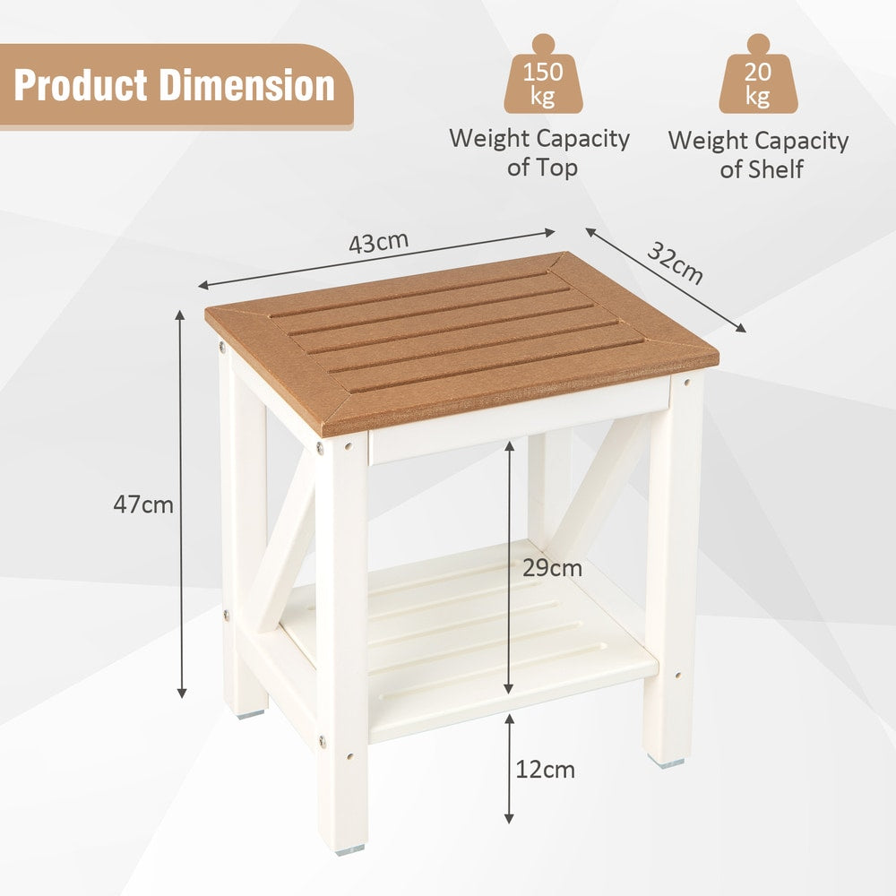 2-Tier Waterproof Shower Bench with Storage Shelf in Brown