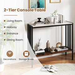 90 CM 2-Tier Industrial Console Foyer Table with Sintered Stone Tabletop