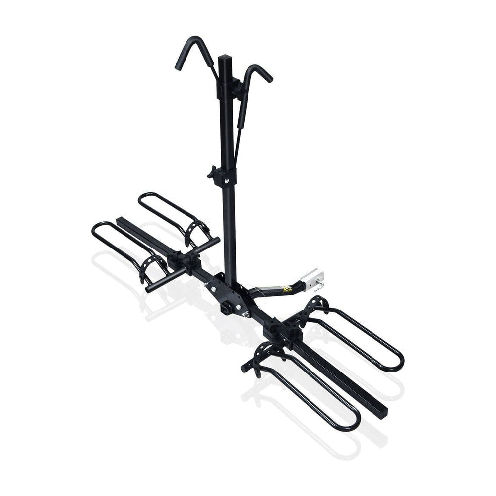 2-bike Hitch Mount Rack with Retractable Tire Cradles shown from a high angle on a white background