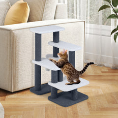 2-in-1 Cat Tree Tower Pet Steps with Sisal Scratching Post 3 Large Platforms-Grey