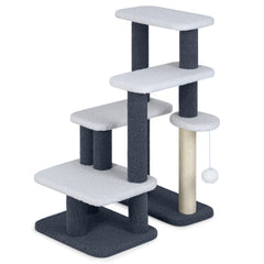 2-in-1 Cat Tree Tower Pet Steps with Sisal Scratching Post 3 Large Platforms-Grey