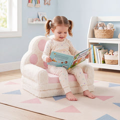 2-in-1 Convertible Kids Sofa to Lounger with Removable Cover and Bear's Paw Patterns-Pink