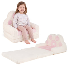 2-in-1 Convertible Kids Sofa to Lounger with Removable Cover and Bear's Paw Patterns-Pink