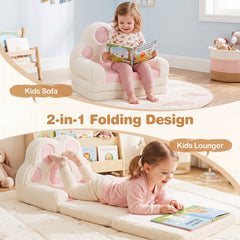 2-in-1 Convertible Kids Sofa to Lounger with Removable Cover and Bear's Paw Patterns-Pink