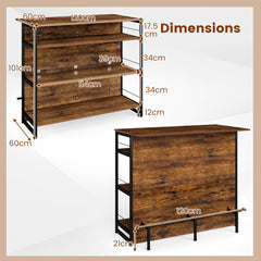 2-in-1 Home Bar Unit with 4 Shelves and Glass Holders and Wine Racks-Rustic Brown