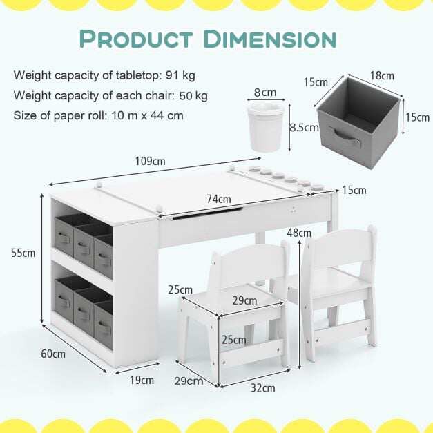 2-in-1 Kids Art Table and Art Easel Set with Chairs-White