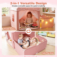 2-in-1 Kids Camping Tent with Attachable Side Playpen for Toddlers-Pink