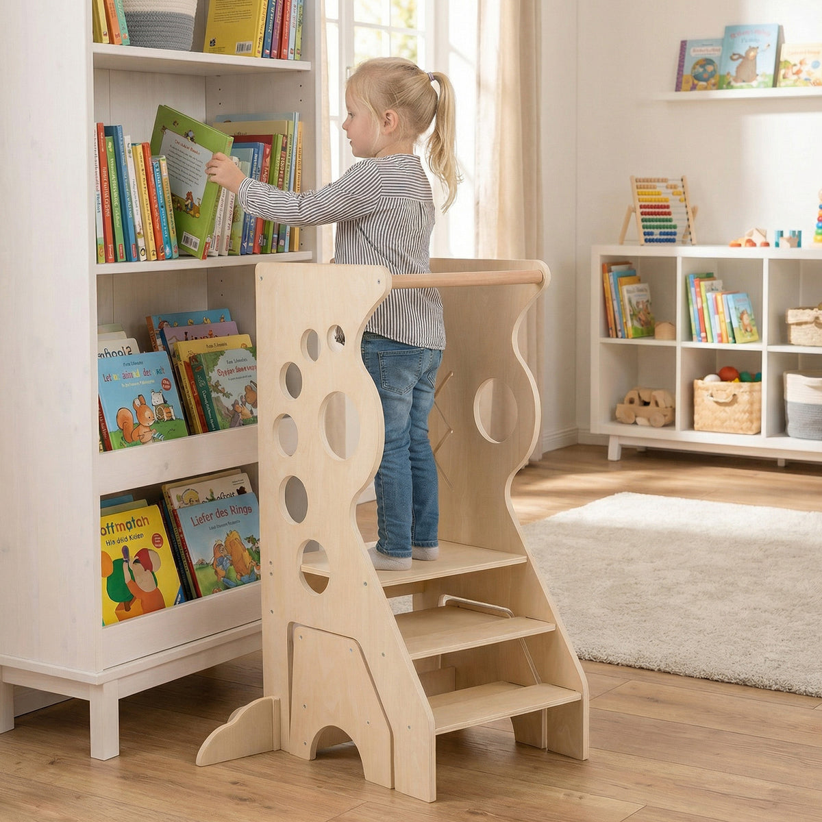 2 in 1 Wooden Standing Tower with Removable Safety Bars