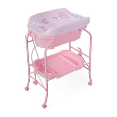 2-in-1 Baby Change Table with bathtub and folding changing station in pink