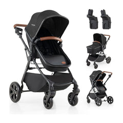 2-in-1 Convertible Baby Stroller shown with car seat adapters and different seat configurations