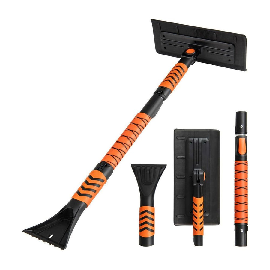 2 in 1 Extendable Snow Shovel 41" Ice Scraper-Orange, showing the shovel and scraper parts detached