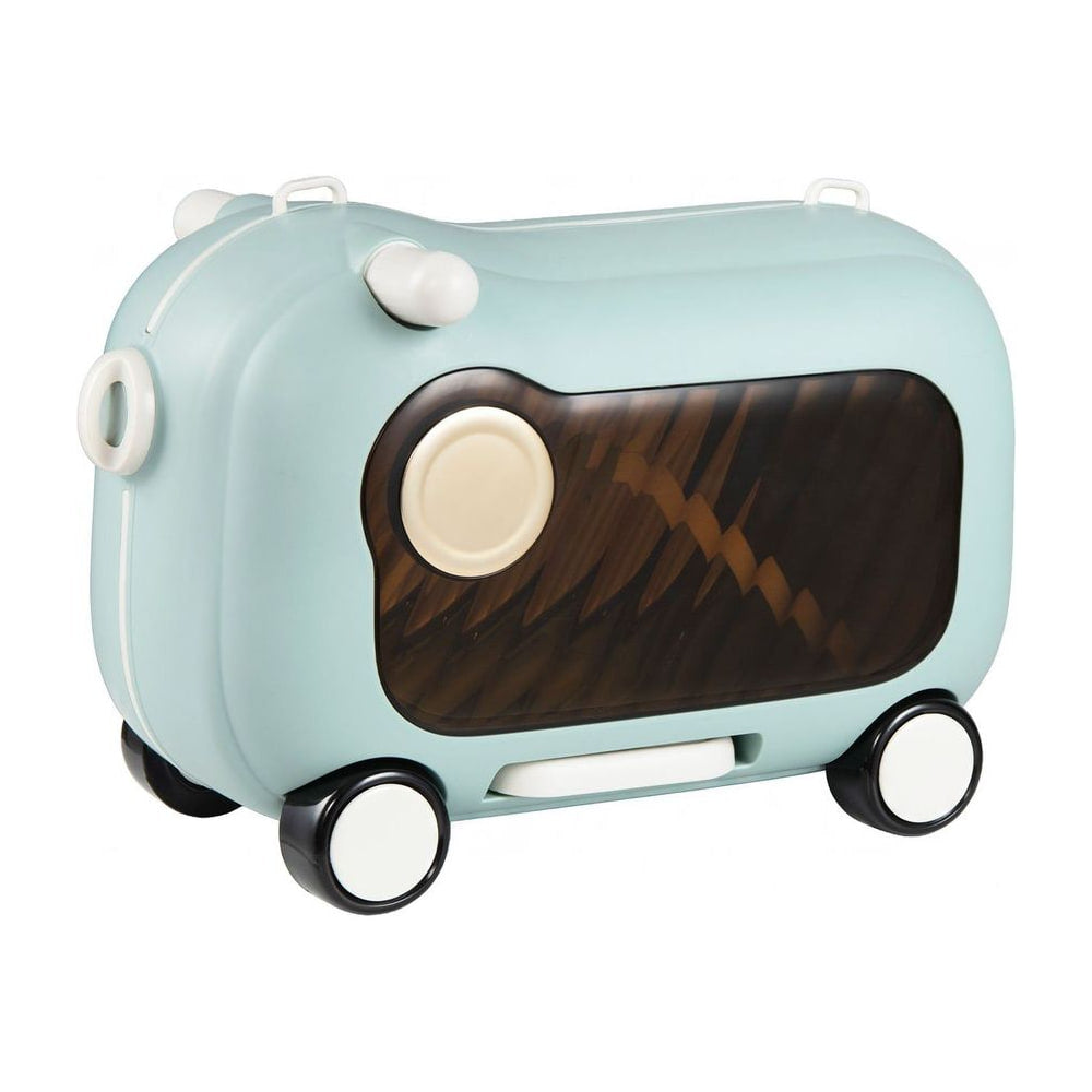 2-in-1 Ride-on Luggage in blue with four wheels and a side panel design