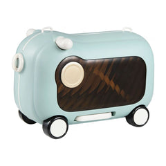 2-in-1 Ride-on Luggage in blue with four wheels and a side panel design
