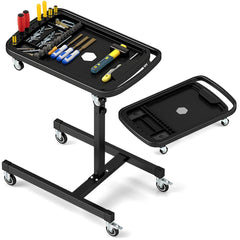 2-in-1 Rolling Tool Tray with Detachable Part Tray black, showing the main tray and detachable part tray on wheels