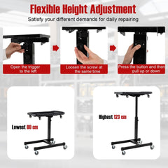 Flexible height adjustment for the rolling tool tray with detachable part tray