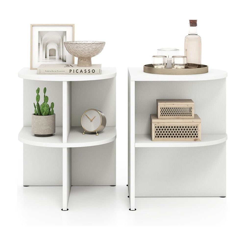 2 Pack Half Round End Table with open shelves in white