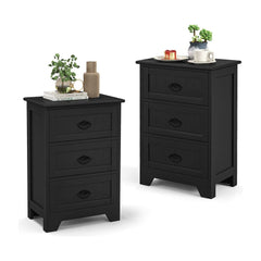 2 Pack Vintage 3-Tier Nightstand with Exquisite Metal Handles, two black nightstands with three drawers each